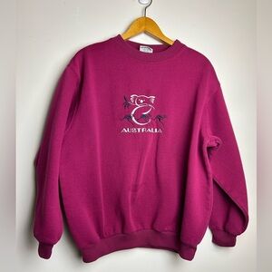 VTG Australia Made L women Sweatshirt Embroidery kangaroo koala Pink Fleece
